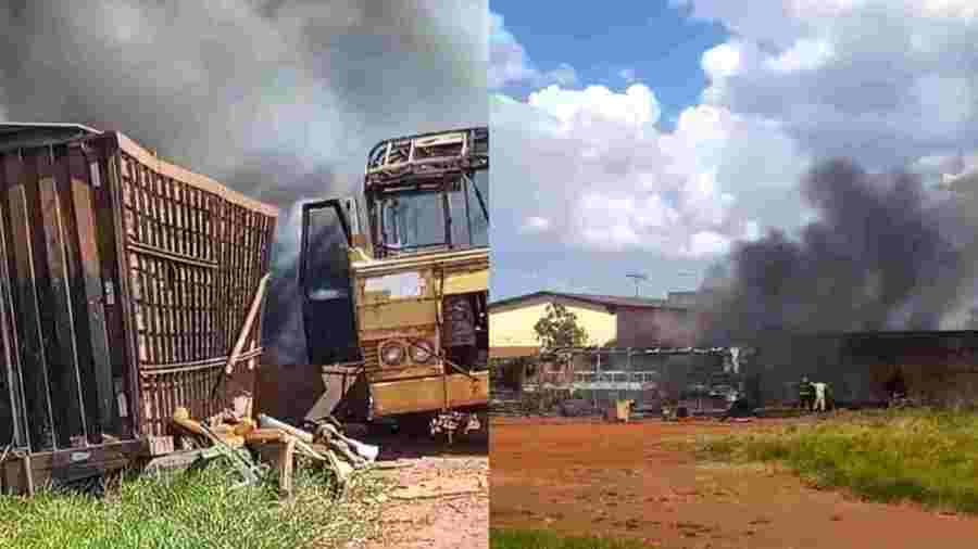 Center incendio em sucata de onibus se alastra no caioba